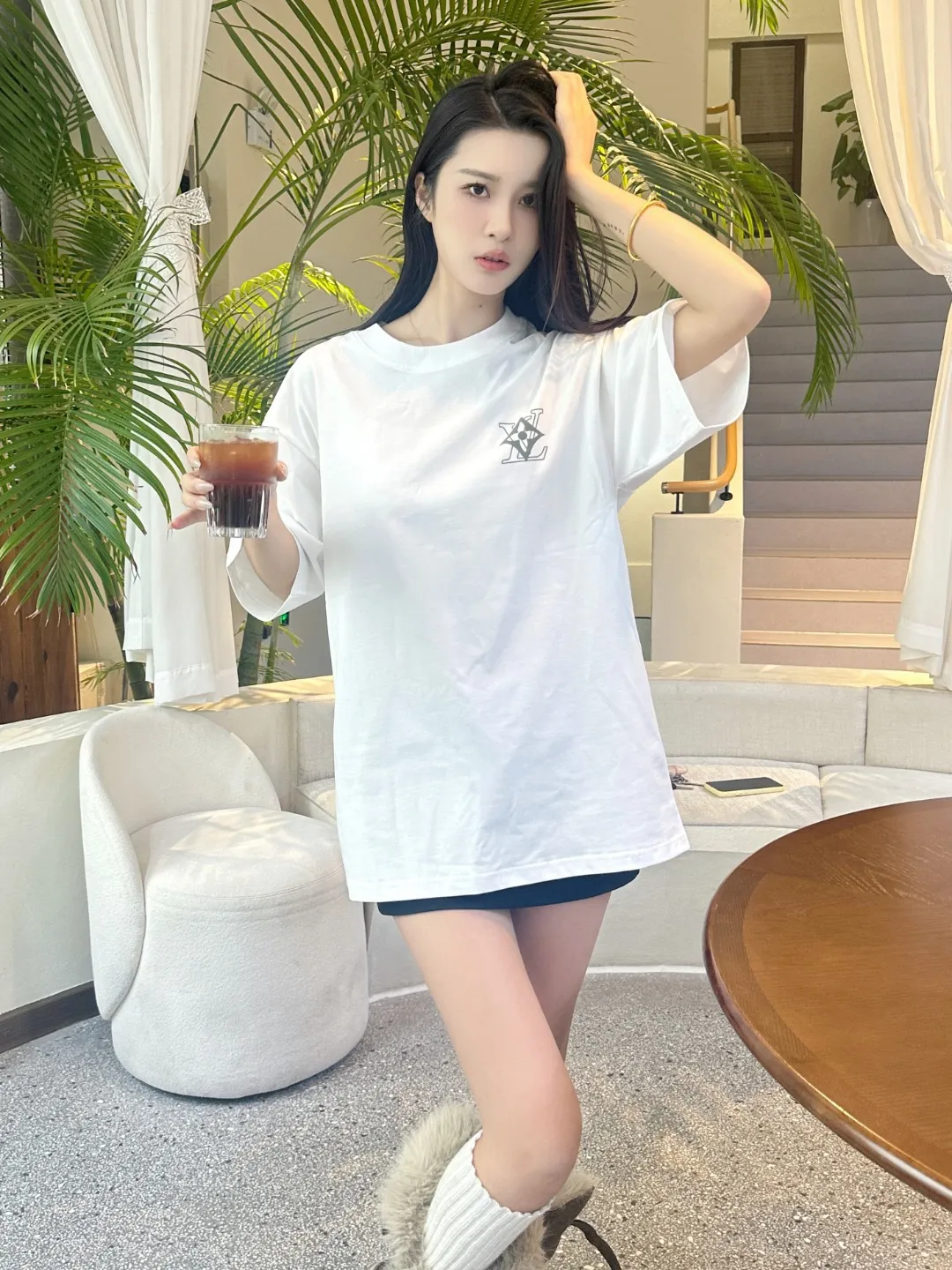 Louis Vuitton/Louis Vuitton back four-leaf clover signature foam printed short sleeves